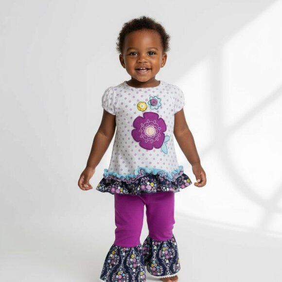 💜 Boutique 2-Piece Ruffle Outfit – 12M baby girl - Picture 1 of 6